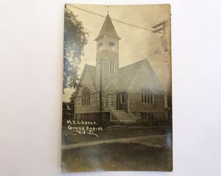 Vintage Real Photo Postcard Of M.  E.  Church In Grand Rapids,  Wisconsin