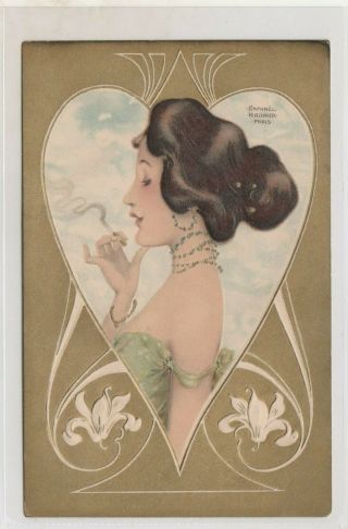 Vintage Postcard Artist Raphael Kirchner " Jewells Series " 1903