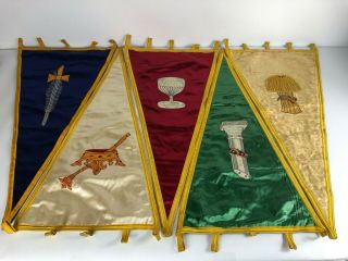 Vintage Order Of The Eastern Star Oes Flag Set 5 Star Points Masonic