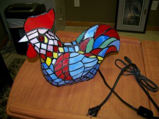 Vintage Lighted Tiffany Style Stained Glass Rooster Chicken With Extra Lights