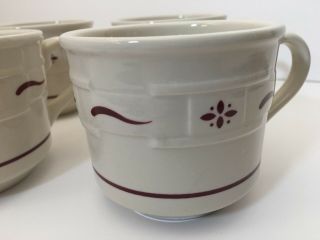 Set Of 4 Longaberger Pottery Woven Traditions Ivory & Red Coffee Tea Cups Exc