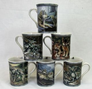 Bradford Exchange Wolf Mugs Set Spirit Of The Pack 1st 2nd Issue Coffiee Cups