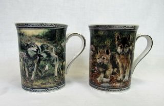 Bradford Exchange Wolf Mugs set spirit of the pack 1st 2nd issue coffiee cups 3