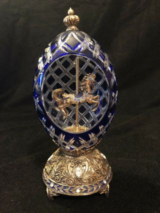 Franklin House Of Faberge Sapphire Inspiration Crystal Carousel Egg