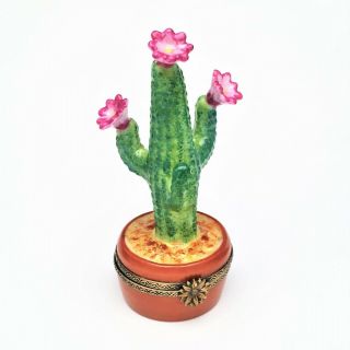 Blooming Cactus In Pot Limoges Trinket Box By Versailles Retired 106/500