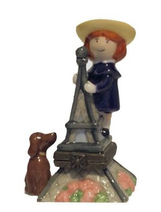 1998 Midwest Cannon Falls Porcelain Hinged Trinket Box Madeline Eiffel Tower Dog