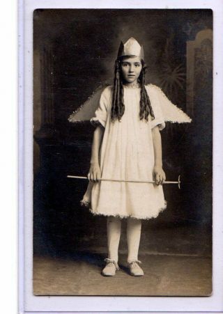 Studio Real Photo Postcard Rppc - Girl With Crown Wings And Wand