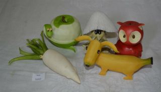 Thriftchi Enesco Home Grown Figurines - Apple Snake,  Owl Apples,  Banana Dog,