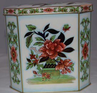 Vintage Daher Candy Biscuit Floral Tin Made In England Hinged Lid 5 1/4 " Tall
