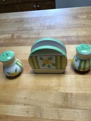 Royal Norfolk Salt and Pepper Shakers with Napkin Holder - Yellow Rose Pattern 2