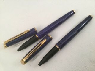 Waterman Hemisphere Rare Set Of 2x Blue Willow Violet Rollerball Pens (jlc)