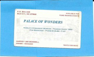 Rare Sideshow Business Card - Palace Of Wonders - Capt.  Boswell - D.  C.  Collins