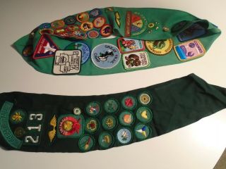 2 Vintage Girl Scout Sashes With Patches,  Pins 213 1981