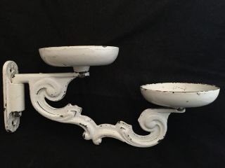 Antique Cast Oil Lamp Swing Arm Bracket - Double Wall Sconce Chippy White