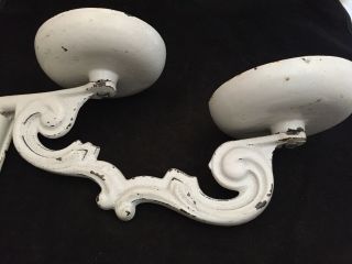 Antique Cast Oil Lamp Swing Arm Bracket - Double Wall Sconce Chippy White 4