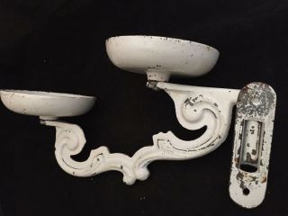 Antique Cast Oil Lamp Swing Arm Bracket - Double Wall Sconce Chippy White 5