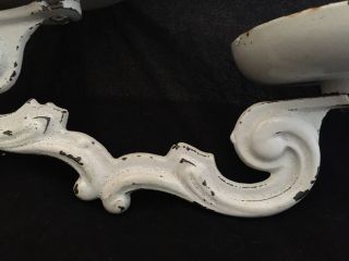 Antique Cast Oil Lamp Swing Arm Bracket - Double Wall Sconce Chippy White 7