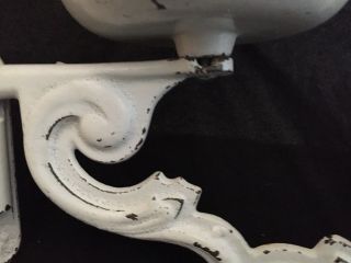 Antique Cast Oil Lamp Swing Arm Bracket - Double Wall Sconce Chippy White 8