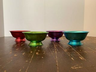 Retro Colored Aluminum Pedestal Dessert Bowl Set Of 4