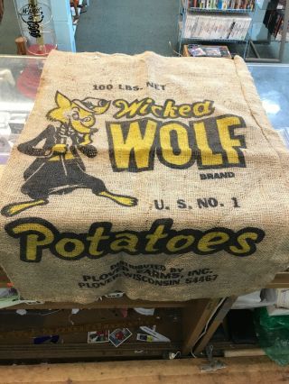 Vintage Wicked Wolf Burlap Potato Sack 100 Pounds