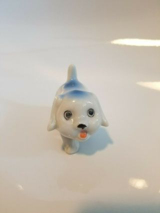 Vintage 1950s Blue White Puppy Dog Figurine Japan Porcelain 1950 