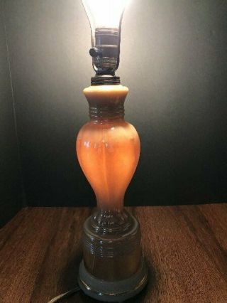 Vintage Aladdin Alacite Peach Luster Glass Lamp Feather Plume Finial Dual Light