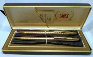 14k Gold Filled Cross Pen & Pencil Set With Felt Pen Holders - Looks