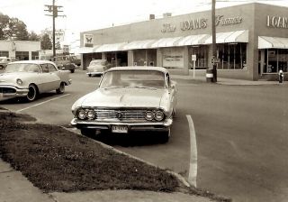 1950s Era Photo Negative Car Parked Street Scene Town View Seneca South Carolina