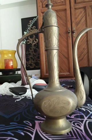 Antique Solid Brass Dallah Arabic Turkish Coffee Pot - Accent Piece -