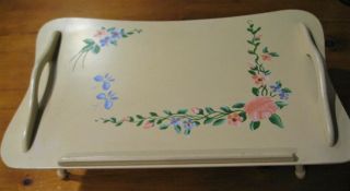Vintage Wood Folding Bed Lap Tray Tilts For Eating Reading Painted Roses