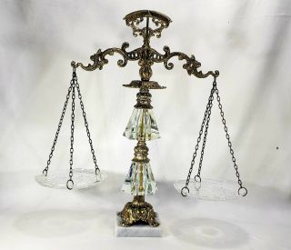 Ornate Brass And Crystal Scales Of Justice / Balance Decor