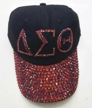 Delta Sigma Theta Sorority Black Hat With Red Rhinestones