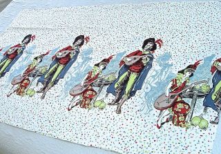 Vintage Printed Fabric Panel 3 Yds 17 Inches Medievil Minstrels W/ Lutes 1950s