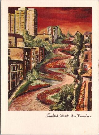 Lombard Street San Francisco Ca California Artwork Vintage Linen Postcard D51
