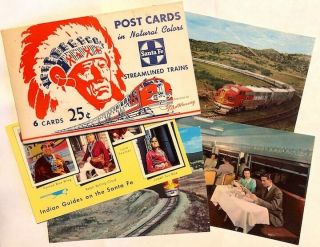 4 Vintage Fred Harvey Hotel/restaurant Santa Fe Trains Postcards And Envelope