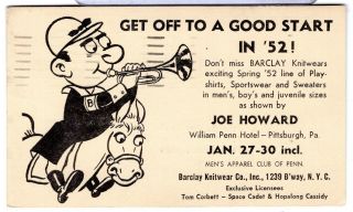 1952 Barclay Knitwear Tom Corbett Hopalong Cassidy Comic Vintage Advert Postcard