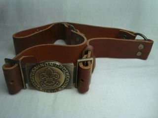 Boy Scouts Of Greece Vintage Leather Belt With Phoenix Emblem Buckle 4