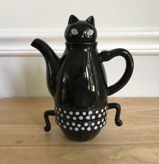 Shinzi Katoh Paw Me A Cup 4 Piece Black Cat Tea Set - Euc