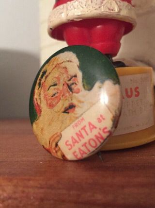 Vintage Santa Claus At Eaton’s Christmas Advertising Celluloid Pin Back Button 2