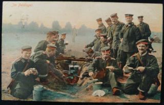 Postcard Wwi German Soldiers Cooking Eating Food Around The Field Camp