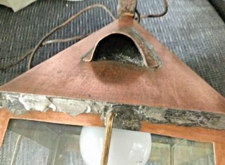 VINTAGE ANTIQUE COPPER & BRASS WITH GLASS PANELS ELECTRIC HANGING LANTERN 7