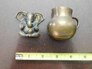 2 Antique Brass Items,  A Elephant And A Bottle With A Handle