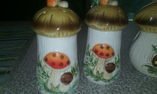 Vintage Sears Merry Mushroom/Salt & Pepper Shakers/sugar creamer napkin 6pc.  Set 3