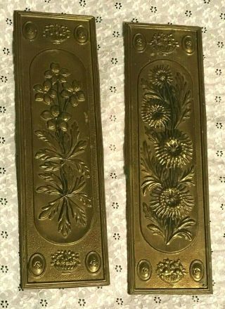 Vintage (set Of 2) 100 Solid Brass Wall Hangings Floral Image Made In England