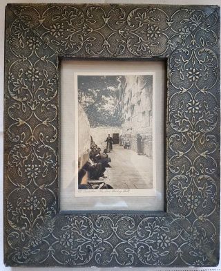 Antique Postcard & Frame The Weiling Wall Jerusalem By Lenhert& Landrock Judaica