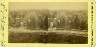 Stereoview Civil War Mumper & Co.  Gettysburg Battlefield Cemetary Gate