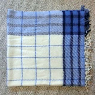 Tweedmill Fringed Wool Blanket 64” X 62” Blues Cream Plaid No Flaws Mach Wash