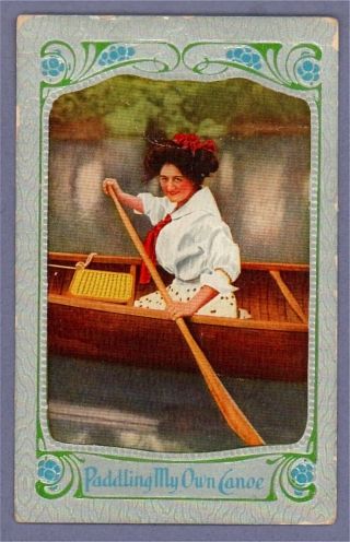 Post Card Paddling My Own Canoe Series 80 Womens Rights C1910