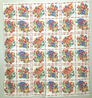 Vintage Printed Tablecloth With A Grid Of Bright Colorful Fruit (2)