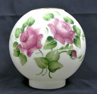 8 " Hand Painted Roses Banquet Parlor Ball Lamp Shade Globe 4 " Fitter Gwtw Vtg